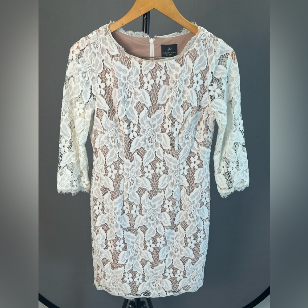 White Lace Dress. Sleeves. Quarter Length